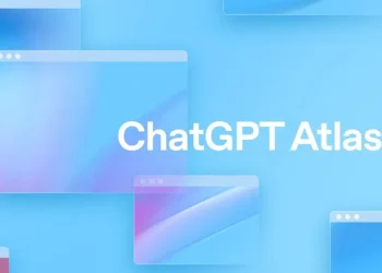 Person using a futuristic AI browser with holographic interface, illustrating collaboration between human intelligence and ChatGPT Atlas Browser.