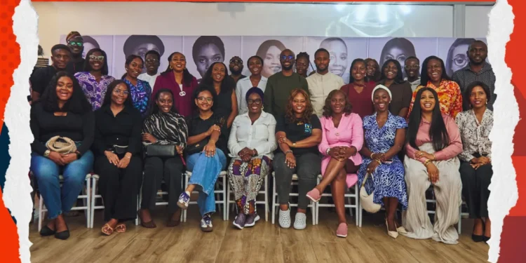 Group photograph of the 14 female founders and partners at the BGIS Close-Out Reception and Women Who Build documentary launch in Lagos, Nigeria.