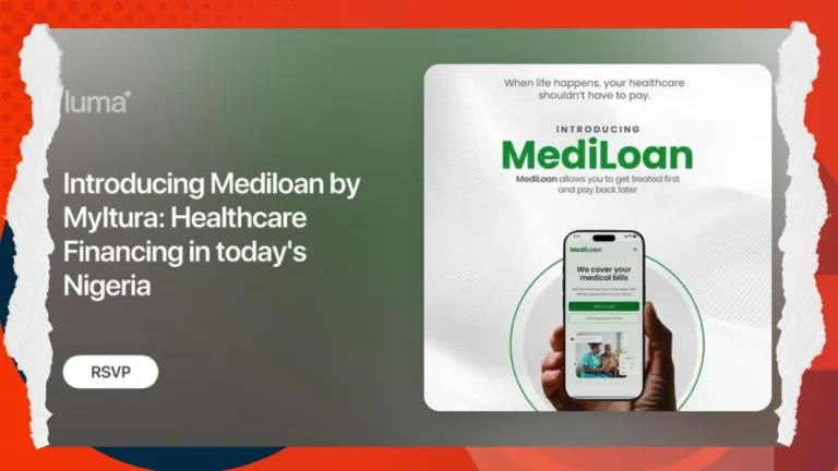 MyItura Mediloan launch event flyer at CcHUB Yaba