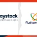 Paystack and Flutterwave logos connected by digital infrastructure map, symbolizing the acquisition of Ladder Microfinance Bank and Mono.