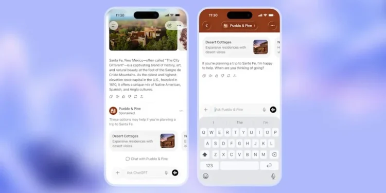 Example of a sponsored product placement at the bottom of a ChatGPT conversation, clearly labeled to separate it from the organic response