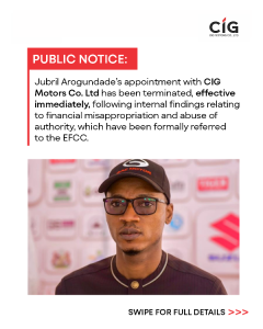 Techsoma Africa CIG Motors official press statement regarding termination of appointment.