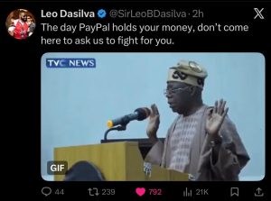 Techsoma Africa A post from a gig worker warning about PayPal’s history of 180-day account freezes and the lack of local support for affected Nigerian users.