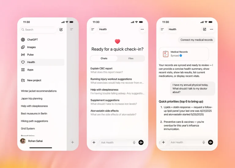 OpenAI Launches ChatGPT Health: What It Means for African Users 11 Chatgpt Health Africa: Interface of OpenAI's new ChatGPT Health feature showing connected apps like Apple Health and MyFitnessPal, with a focus on privacy and medical data organization.