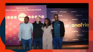 Onafriq Conduit Partnership: executives announcing a stablecoin partnership for African cross-border payments in Nairobi.