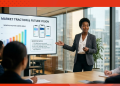 Startup pitch deck guide a founder presenting growth charts and funding slides to investors