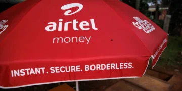 Airtel Money branding displayed outside on an umbrella