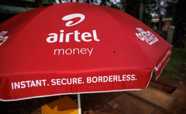 Techsoma Africa Airtel Money branding displayed outside on an umbrella