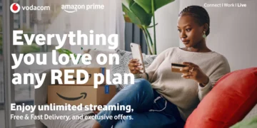 Techsoma Africa Vodacom and Amazon branding, marking the bundling of Amazon Prime into Vodacom's South African plans