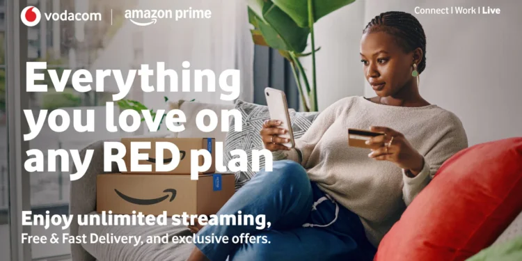 Vodacom and Amazon branding, marking the bundling of Amazon Prime into Vodacom's South African plans
