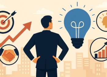 Founder dependency illustration showing a startup founder involved in all aspects of his business
