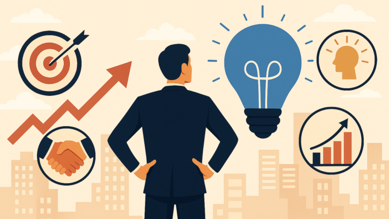 Founder dependency illustration showing a startup founder involved in all aspects of his business
