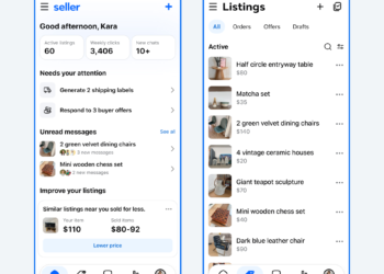 Facebook Marketplace seller app interface showing listing management dashboard
