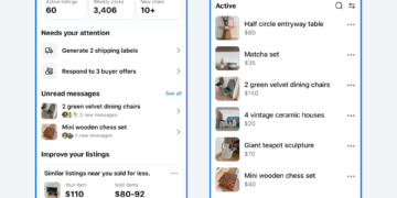 Facebook Marketplace seller app interface showing listing management dashboard
