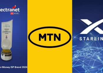 Internet connectivity icons representing Starlink, MTN FibreX, and Spectranet, Nigeria's main broadband choices