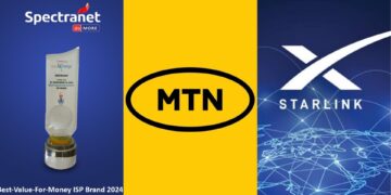 Internet connectivity icons representing Starlink, MTN FibreX, and Spectranet, Nigeria's main broadband choices