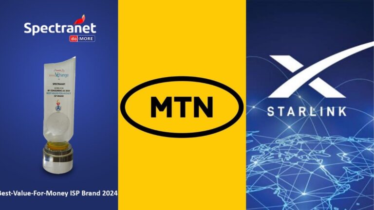Internet connectivity icons representing Starlink, MTN FibreX, and Spectranet, Nigeria's main broadband choices