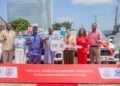 Chief Diana Chen of CIG Motors Group hands over 10 vehicles to LSSTF Executive Secretary Dr Ayodele Ogunsan in Victoria Island, Lagos