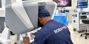 Nigeria Records First Tele-Robotic Surgery as Ogun Surgeon Removes Kidney Tumour in Abuja 2 A picture of Professor Obi Ekwenna-Davis performing robotic surgery