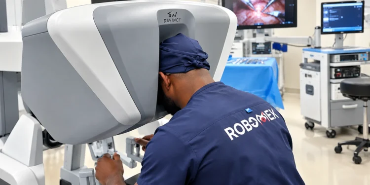 Nigeria Records First Tele-Robotic Surgery as Ogun Surgeon Removes Kidney Tumour in Abuja 1 A picture of Professor Obi Ekwenna-Davis performing robotic surgery