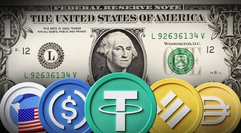 Different stablecoin icon and a dollar