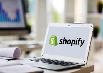 An image of a shopify website on a laptop