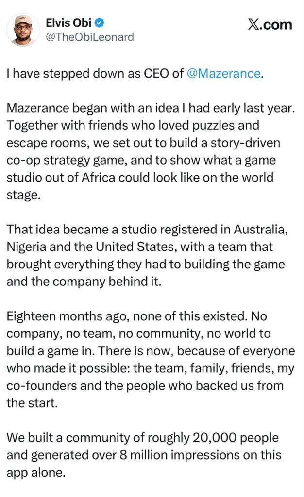 Mazerance CEO Elvis Obi Quits as 7 Months Unpaid Salary Claims Rock African Gaming Startup 2 Mazerance unpaid salaries