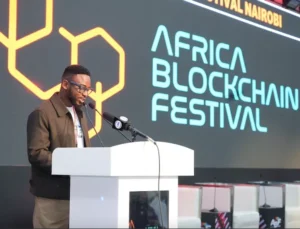 An image of a speaker at the Africa Blockchain festival