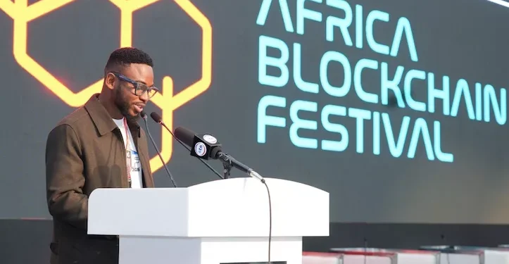 An image of a speaker at the Africa Blockchain festival
