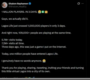 How Local Content Pushed Lagos Life Game to 1 Million Players in Three Days 1 An image of a Lagos Life announcement on X